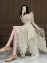 French Irregular Lace Splicing Evening Bridesmaid White Midi Dress InsStreet
